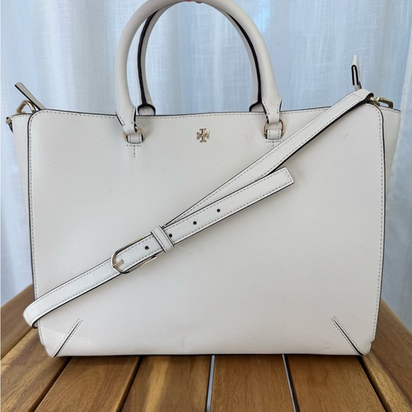 Tory Burch Handbags - Tory Burch Robinson Large Zip Tote Ivory Saffiano Leather Satchel Crossbody Bag